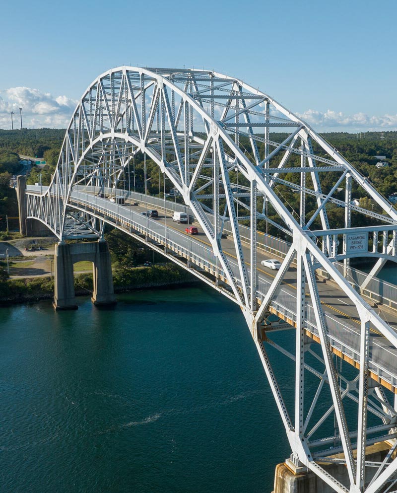 aerial photo of Sagamore Bridge over Cape Cod Canal