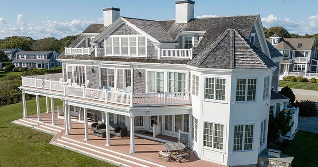 aerial view of a vacation rental on the shores of cape cod in the summer